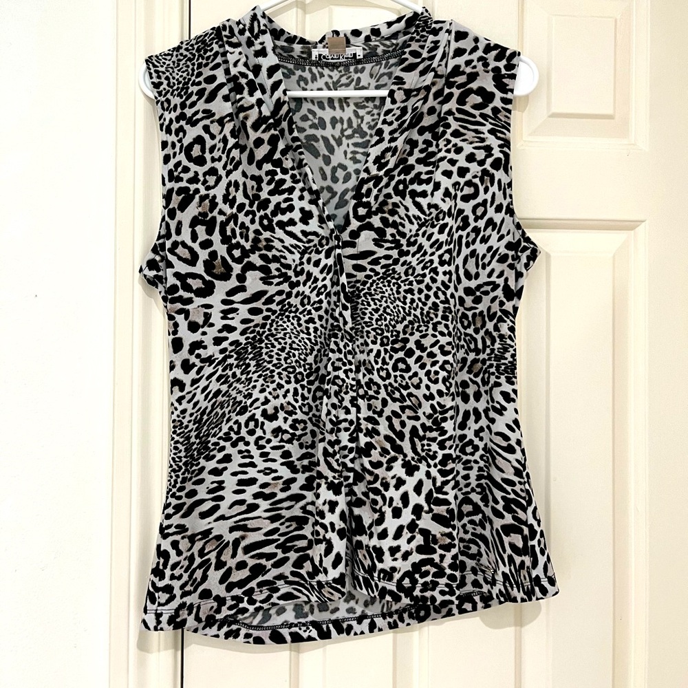 Calvin Klein Leopard Print Sleeveless V Neck Blouse size medium